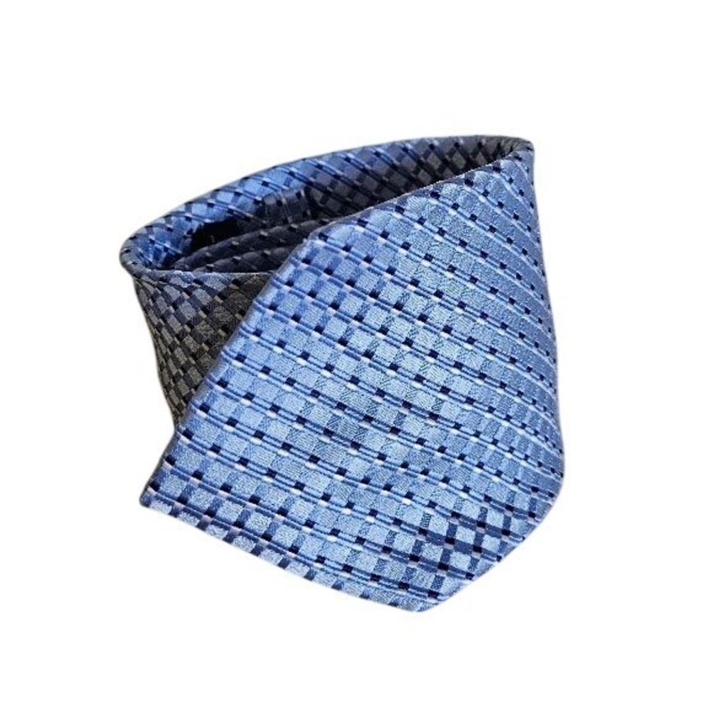 Cambridge Classics Mens Blue Geometric Square Pattern 100% Silk Necktie Tie